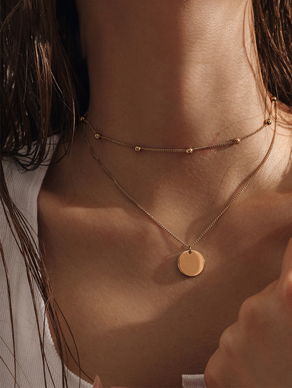 18k Gold Plated Dainty Gold Choker Arrow Bar Layering Long Necklace for Women