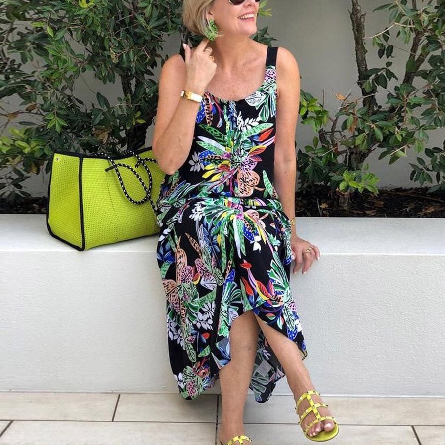 Natural Leaf Print Maxi Dress