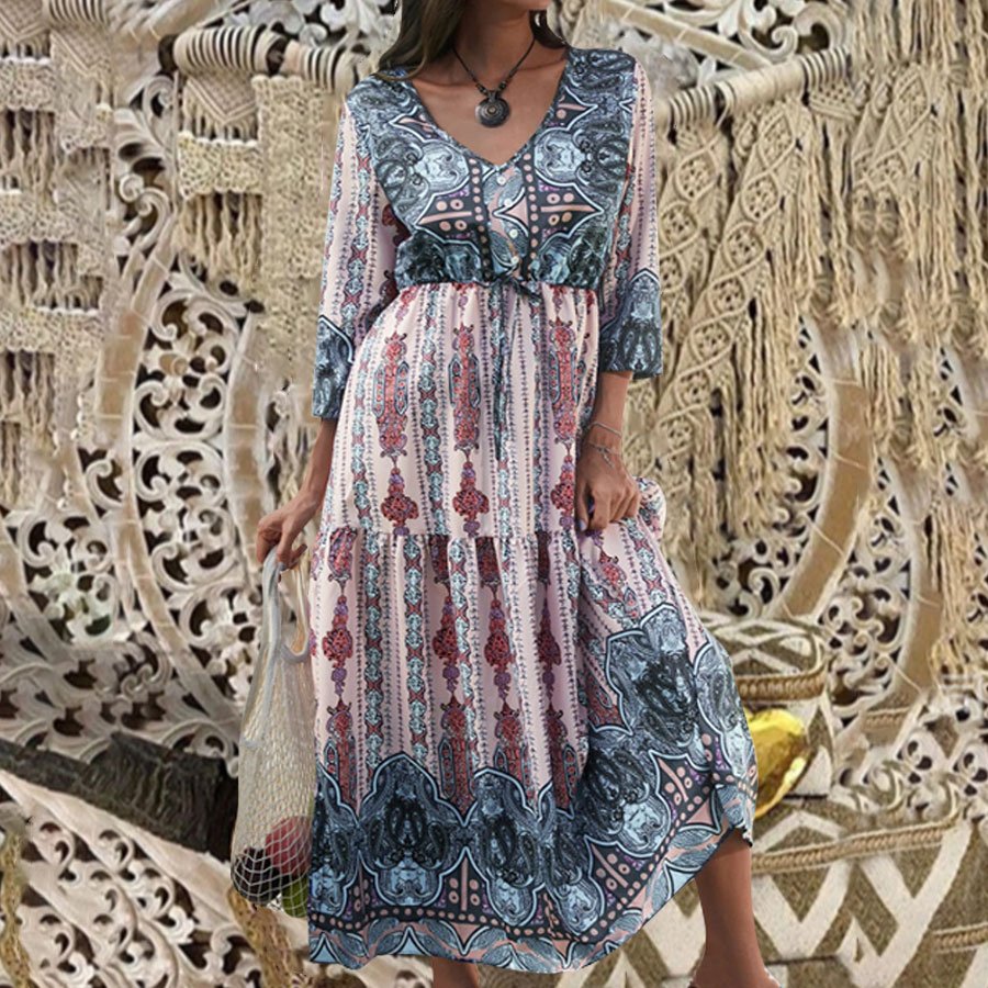 Ladies Floral Print Panel Casual Dress
