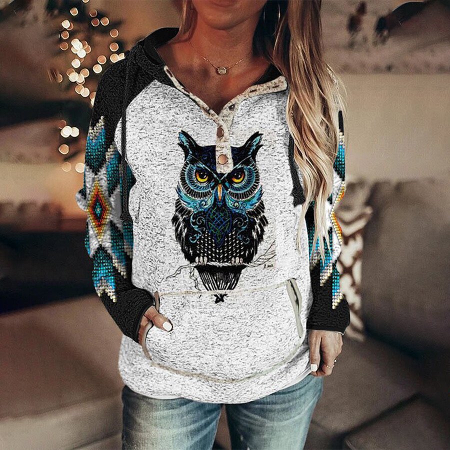 Ladies Vintage Western Hooded Print Sweatshirt