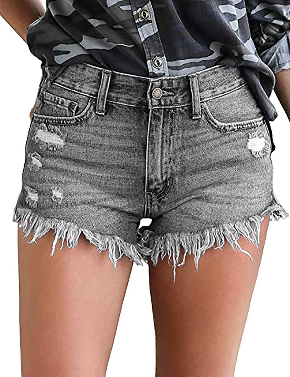 Women Denim Shorts Casual Summer Mid Waist Stretchy Denim Jean Shorts