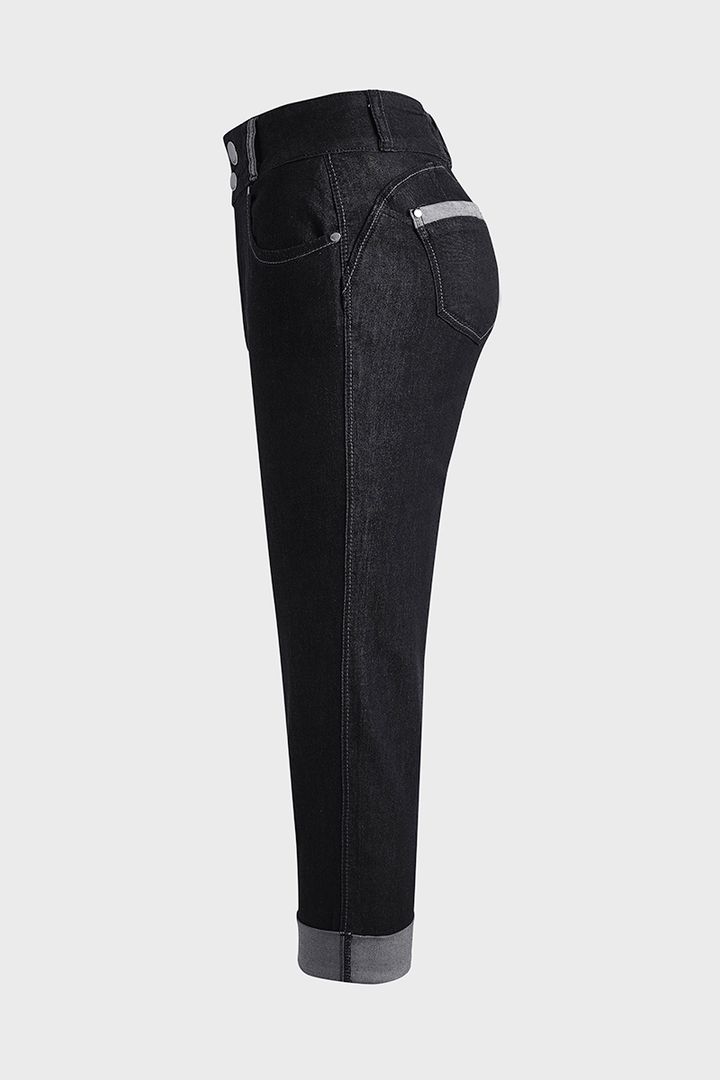 Midiross Button Fly Butt Lifting High Waist Capris Jeans