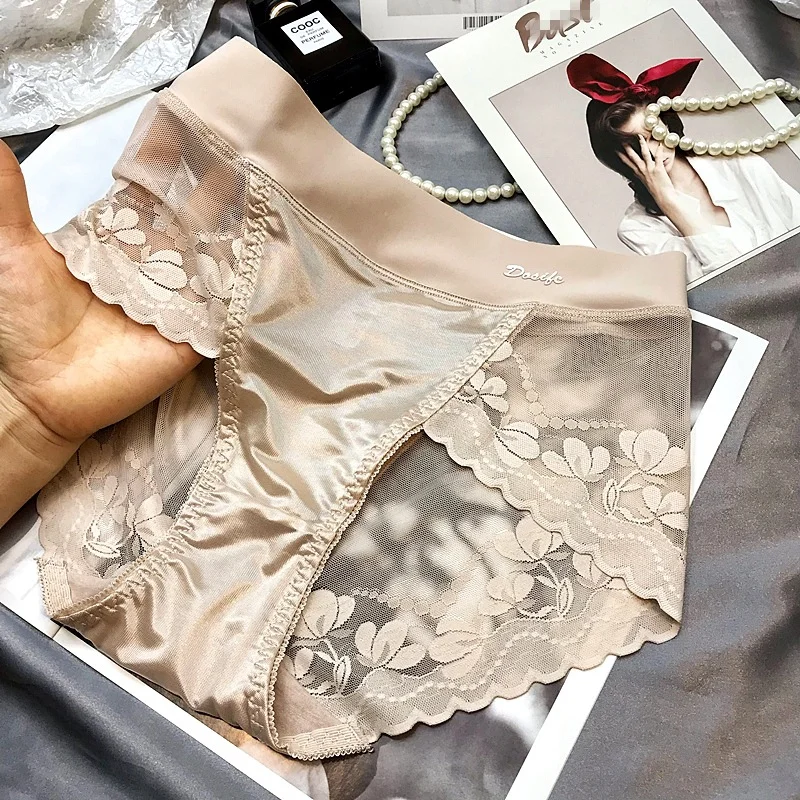 END SATIN LIGHT LUXURY LACE BREATHABLE MESH COTTON BRIEFS(PRIVATE DELIVERY)