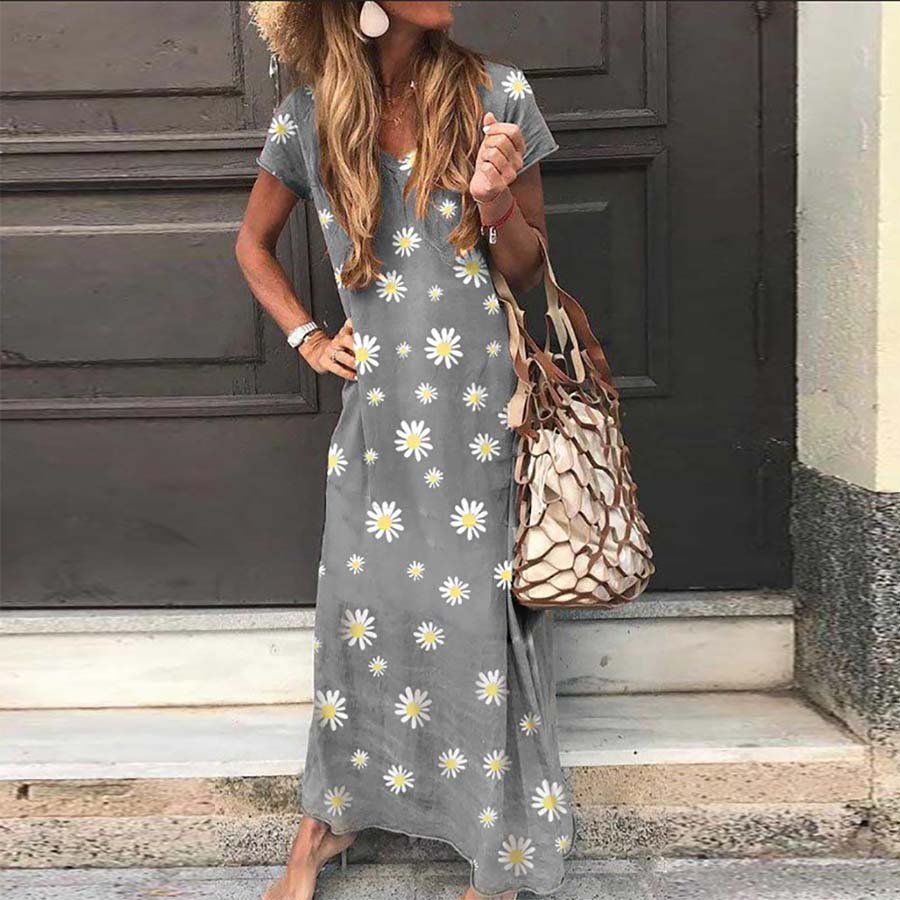 Women's Daisy Print Casual Short Sleeve Dress