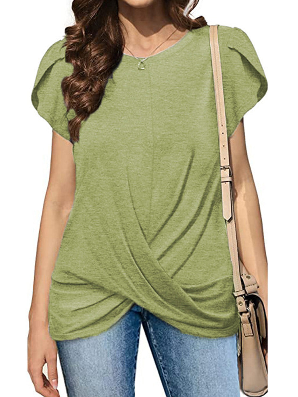 Crew Neck Solid Twist Short Sleeve T-Shirt