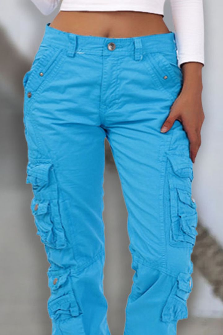 Drawstring Hem Flap Pocket Cargo Pants Without Belt