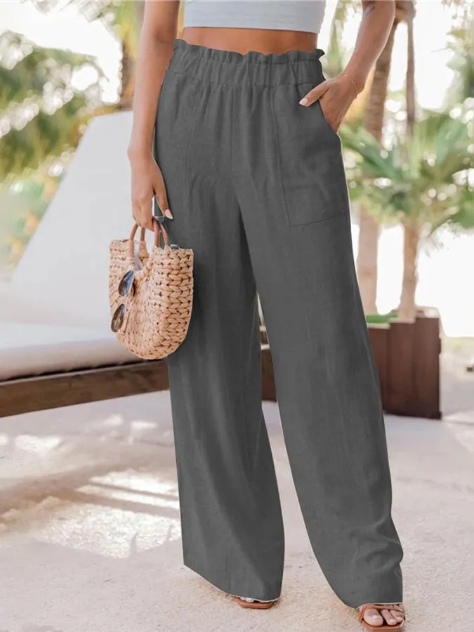 WOMEN'S CASUAL RUFFLED WIDE LEG PANTS