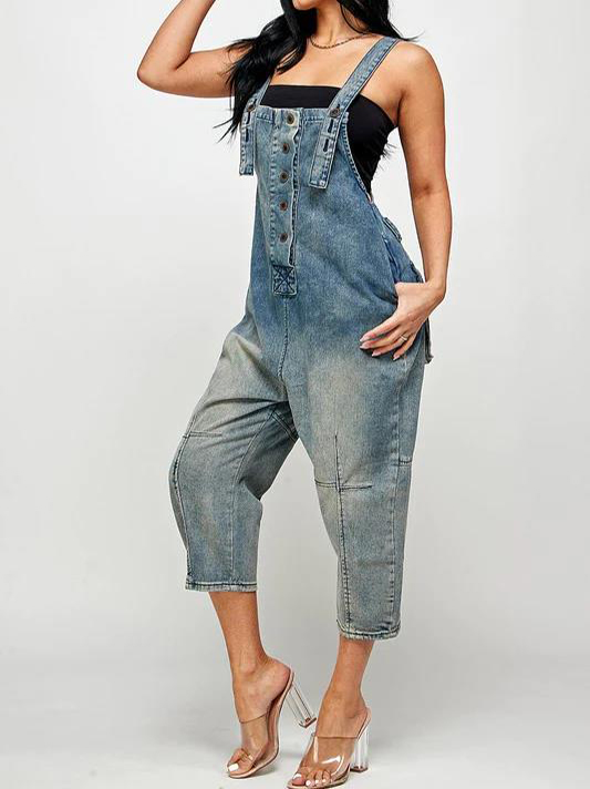 2022 Fashion Casual Designer Style Denim Suspender Jumpsuit
