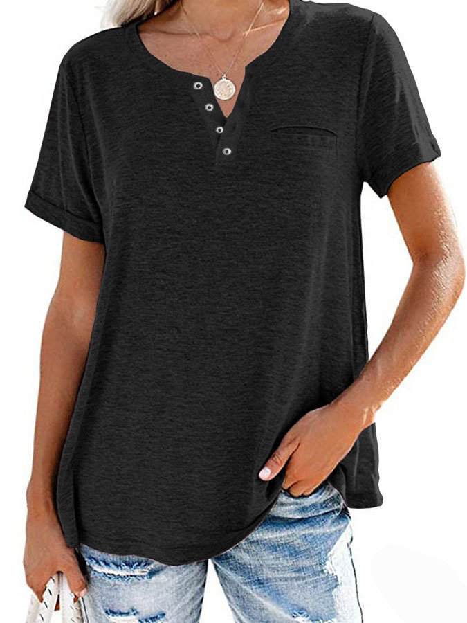 2023 Summer Fashion Solid Color Pocket Short Sleeve T-Shirt