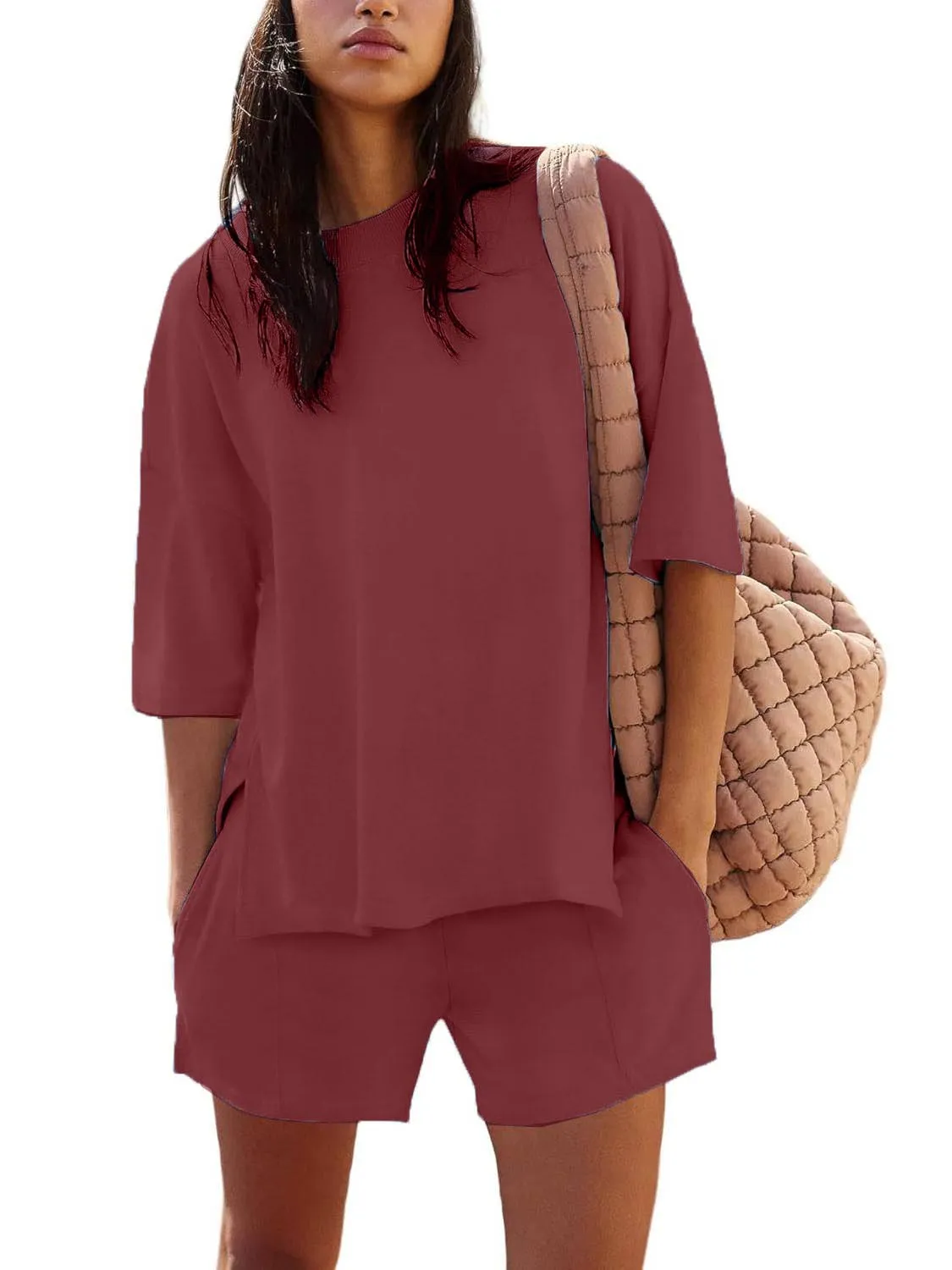 🔥🔥🔥🔥Women's Casual Solid Color Suit with Slit Top and Shorts