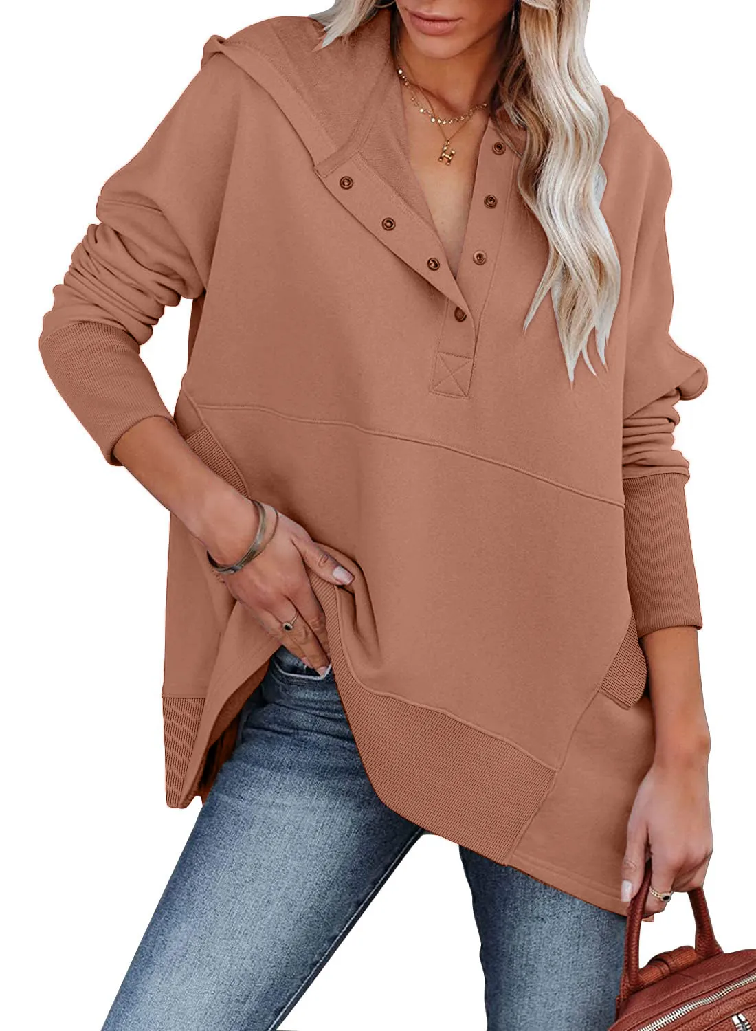 🔥🔥🔥🔥Women's Oversized Button Collar Long Sleeve Sweatshirt With Pocket