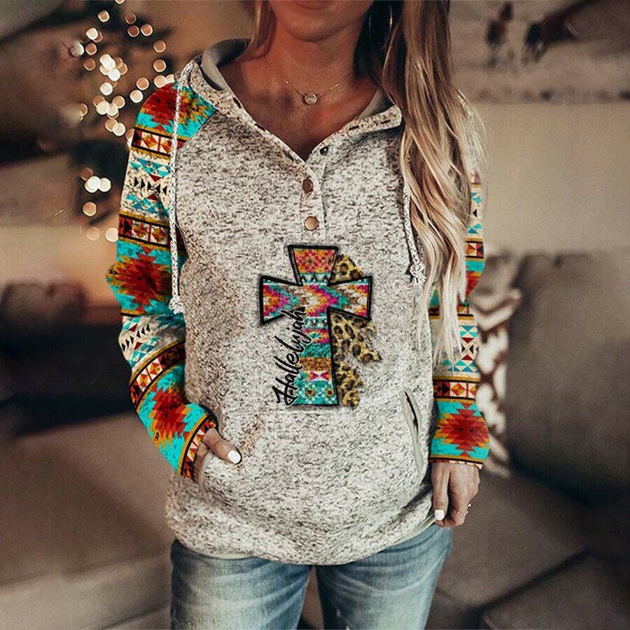 Retro Ethnic Print Hoodie