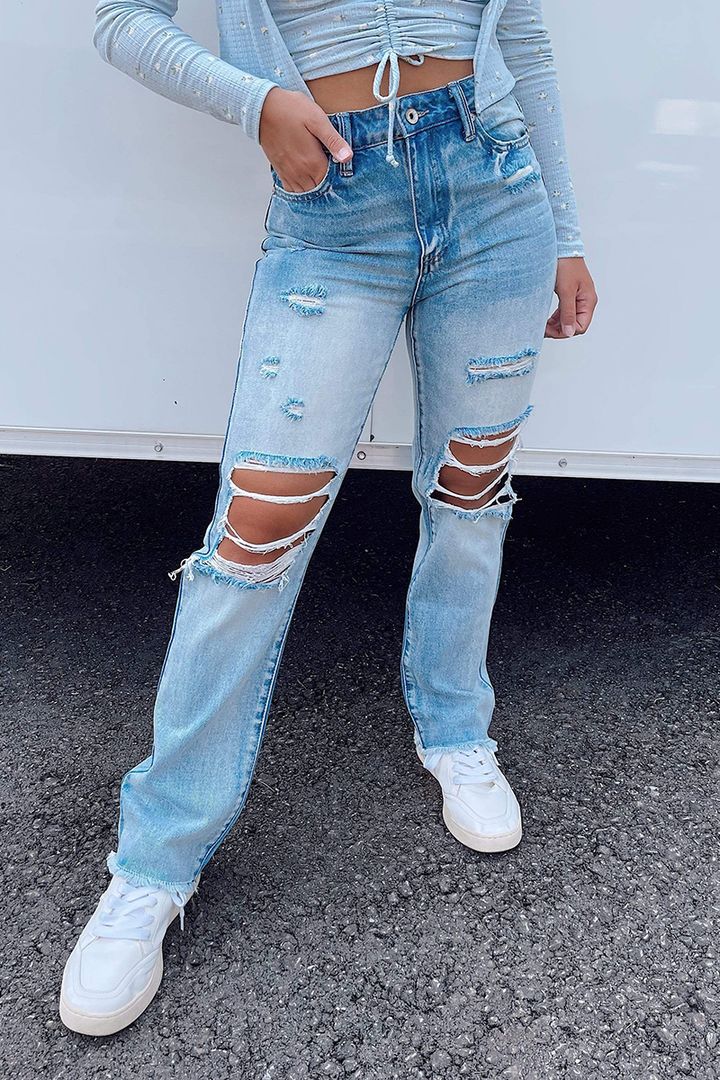 Midiross High Waist Frayed Hem Ripped Jeans