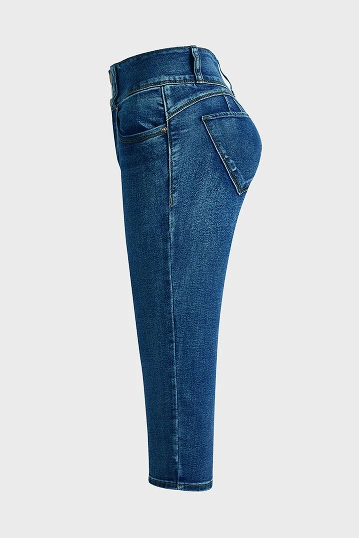 Midiross Button Fly High Waist Capris Jeans