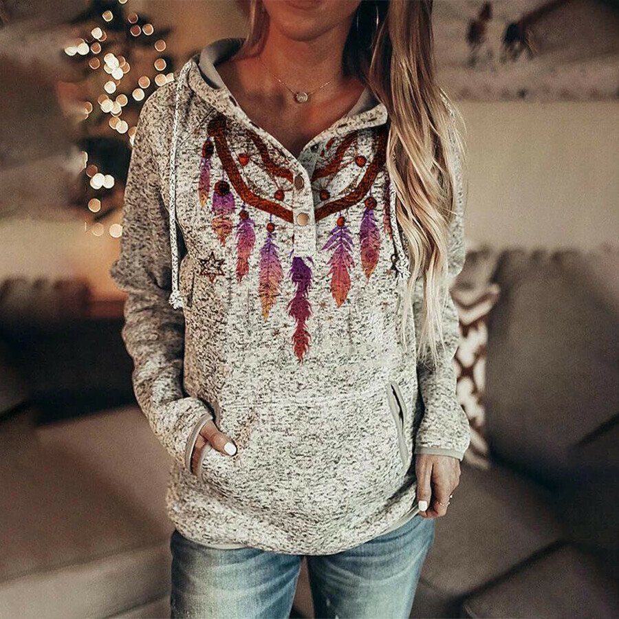 Retro Ethnic Print Hoodie