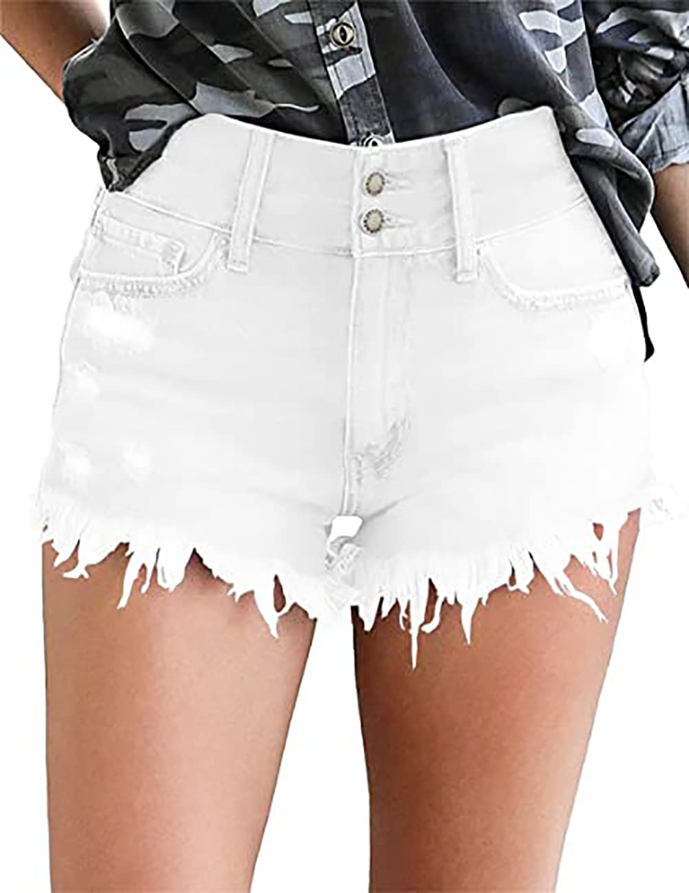Women Denim Shorts Casual Summer Mid Waist Stretchy Denim Jean Shorts