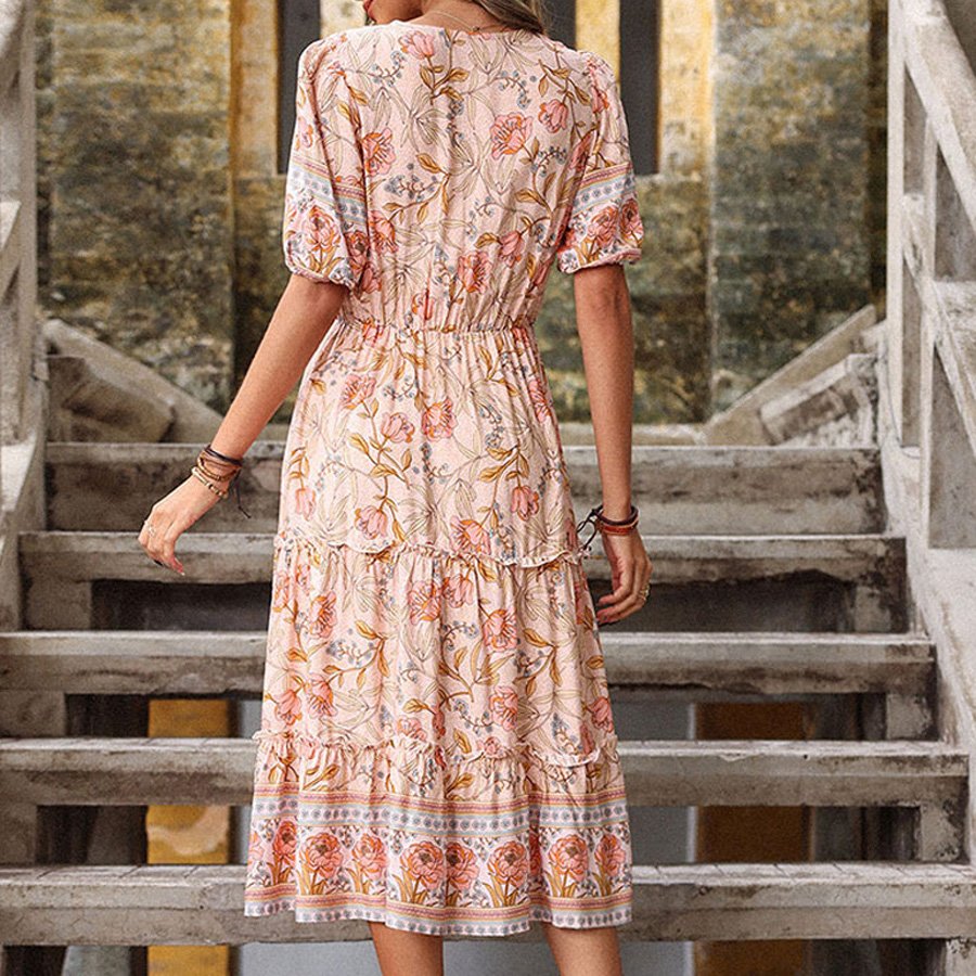 Boho V-Neck Floral Long Dress