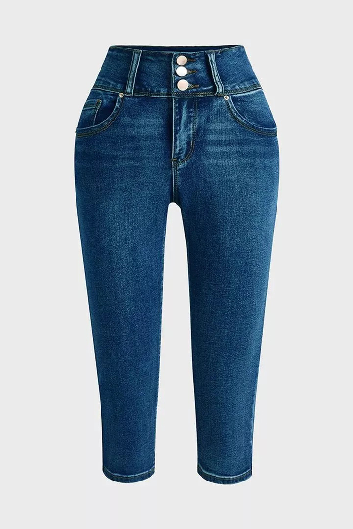 Midiross Button Fly High Waist Capris Jeans