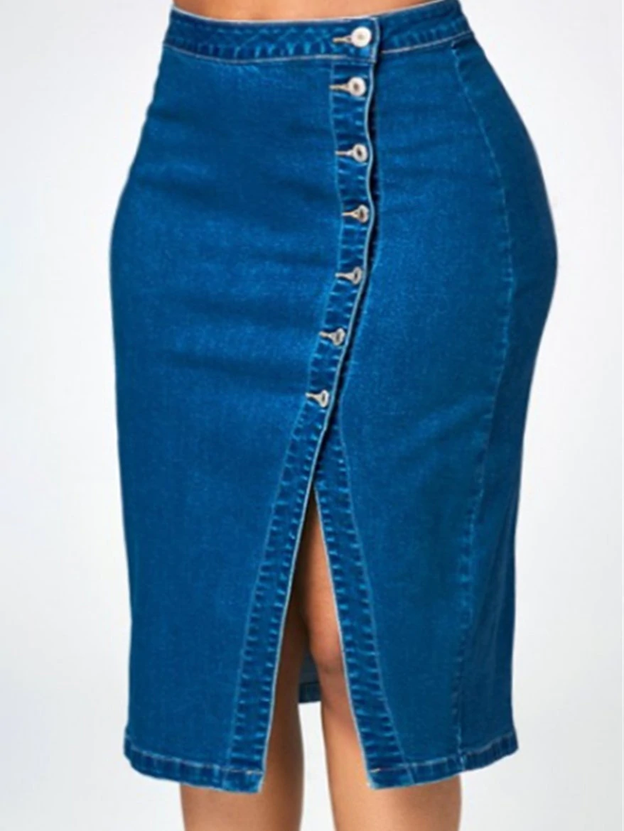 Plus Size Fancy Dresses Button Denim Skirt