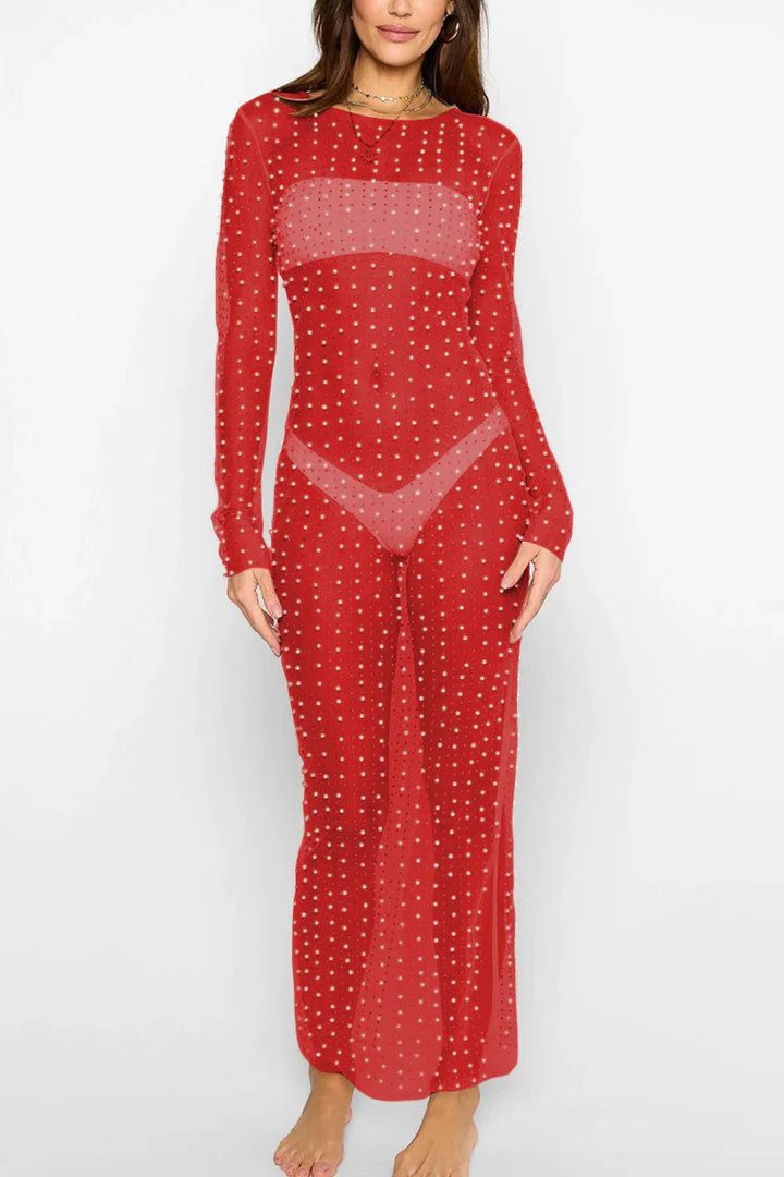 Mesh Full Pearl Cover-up Dress