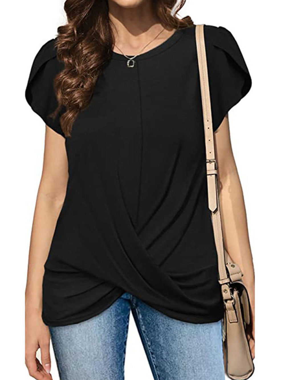 Crew Neck Solid Twist Short Sleeve T-Shirt