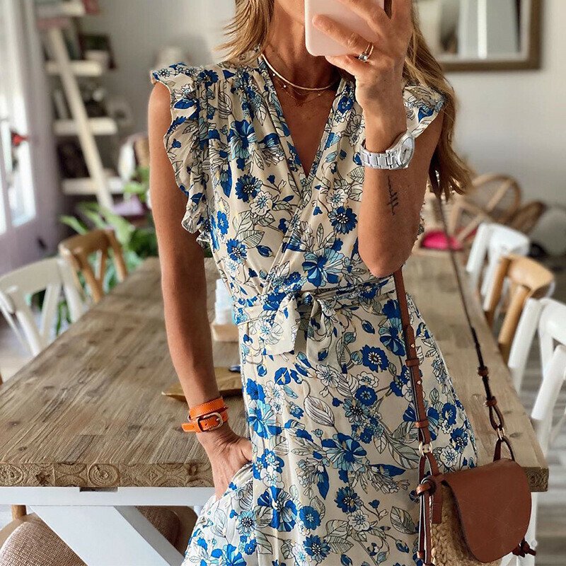 Printed Lace-Up Dress