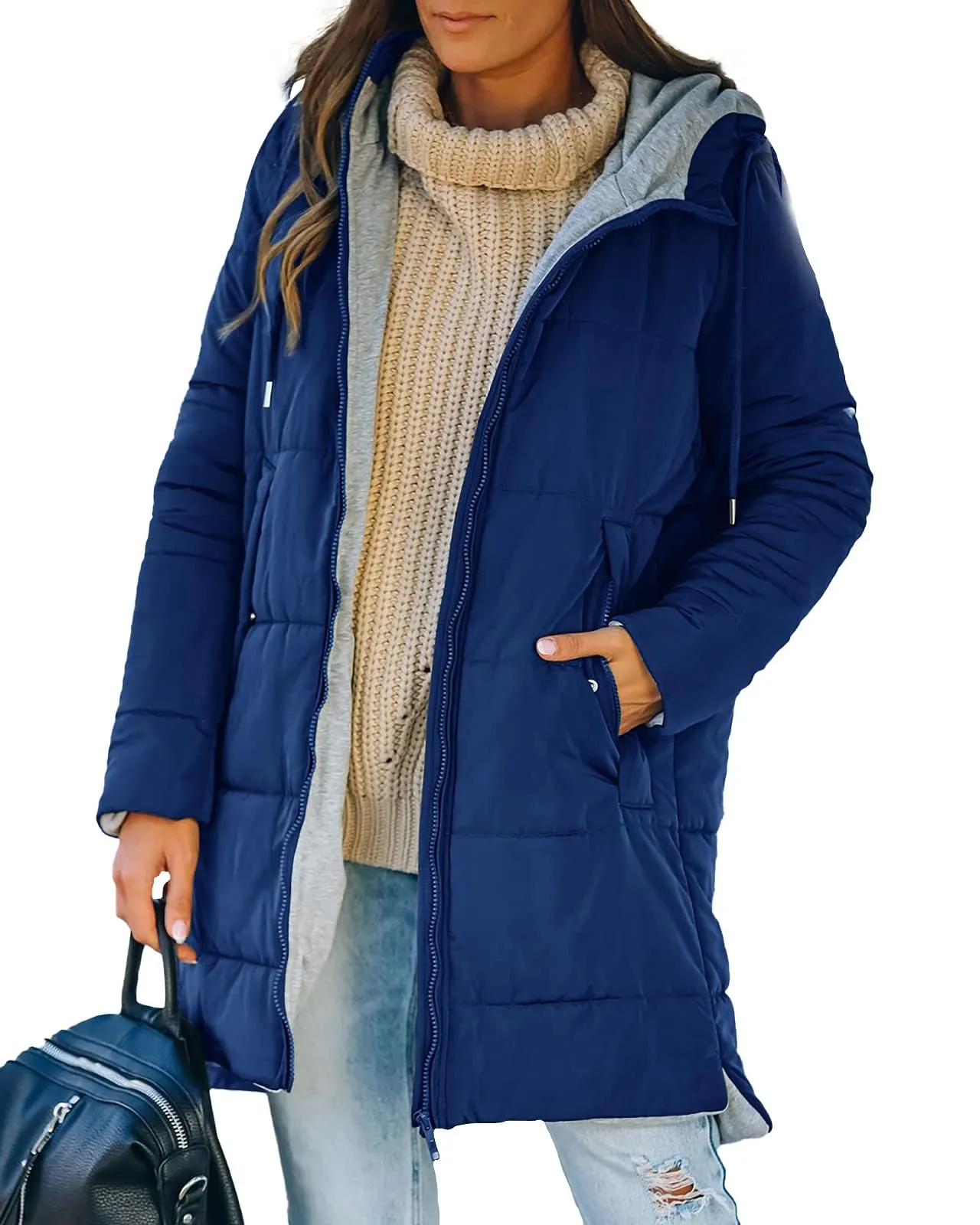 🔥🔥🔥🔥Women's Mid Quilted Jacket with Hood & Pockets
