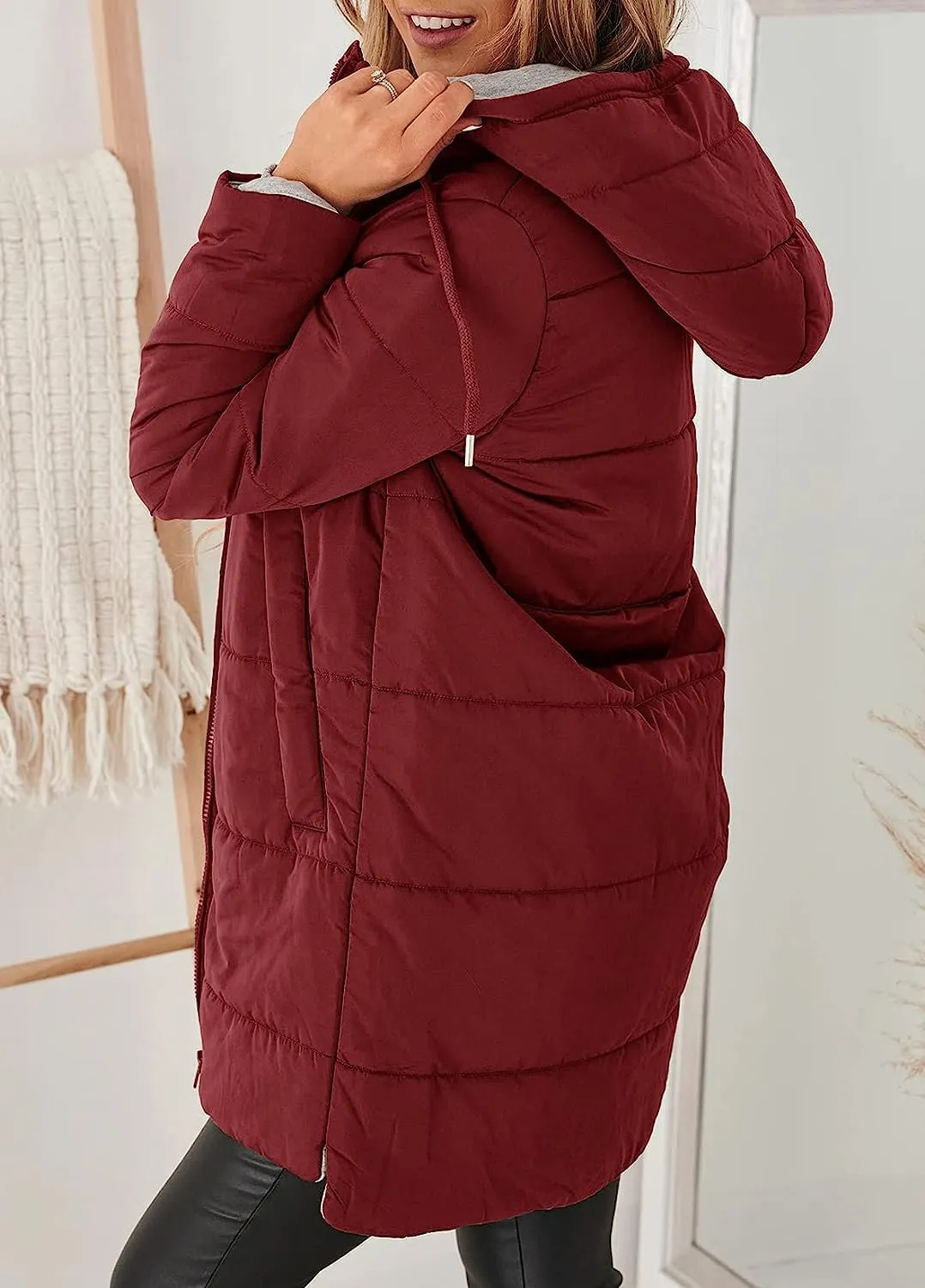 🔥🔥🔥🔥Women's Mid Quilted Jacket with Hood & Pockets