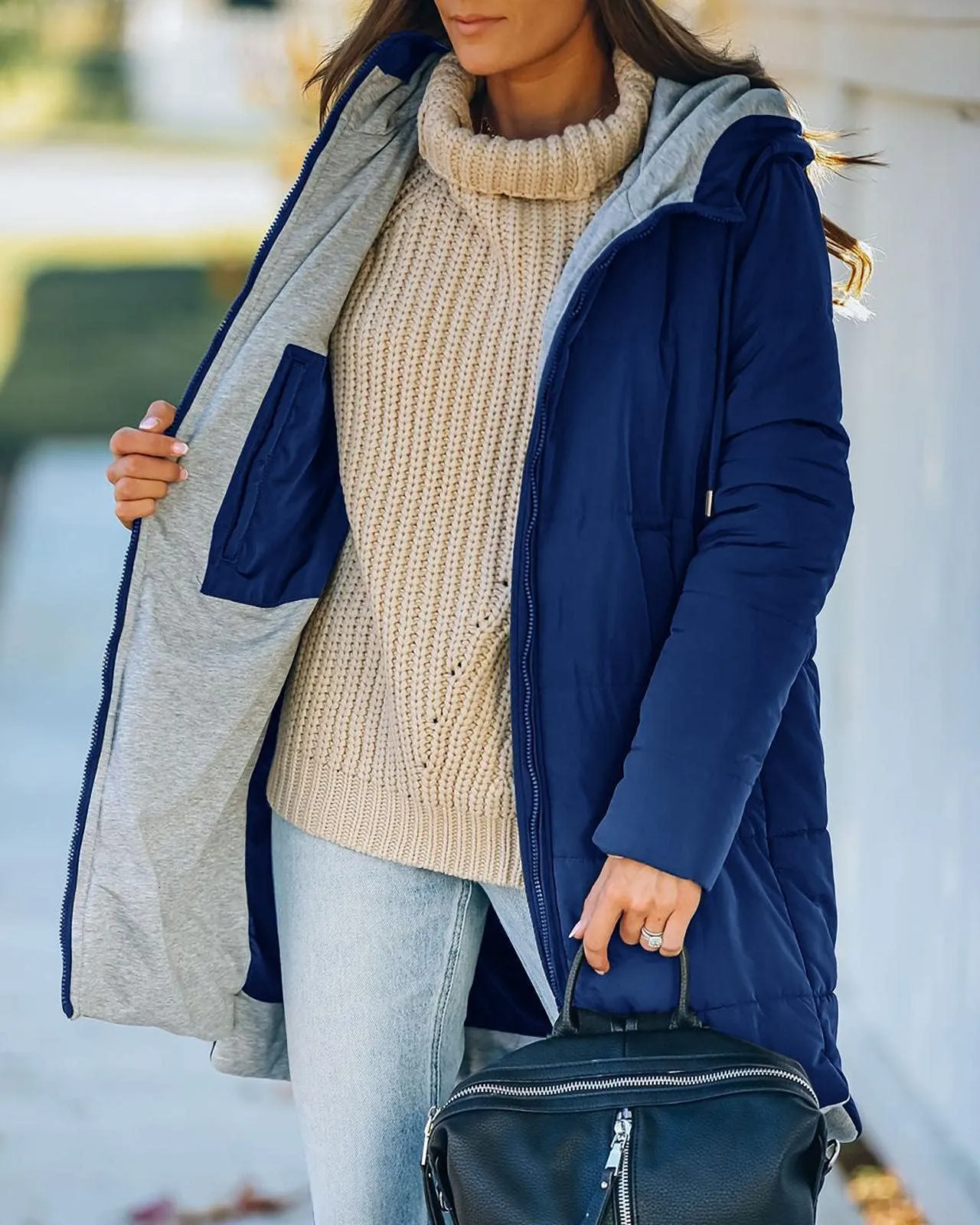 🔥🔥🔥🔥Women's Mid Quilted Jacket with Hood & Pockets