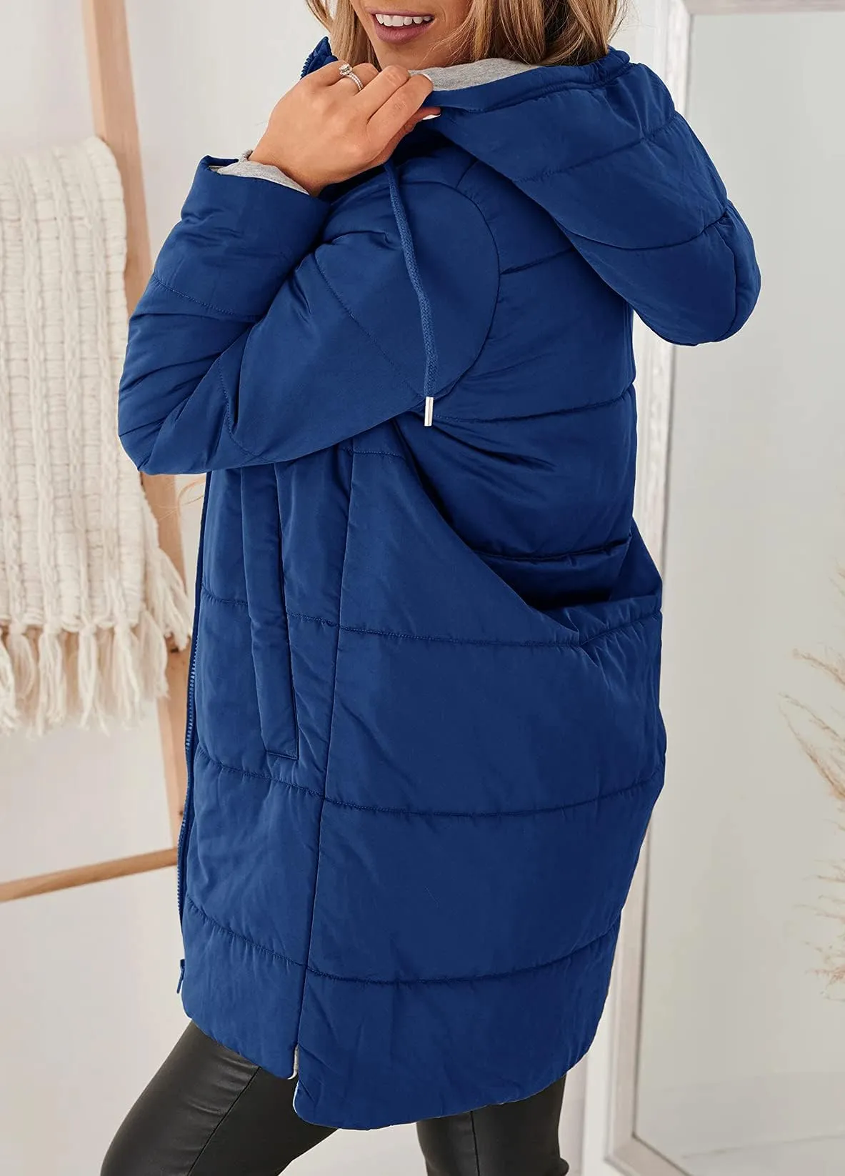 🔥🔥🔥🔥Women's Mid Quilted Jacket with Hood & Pockets