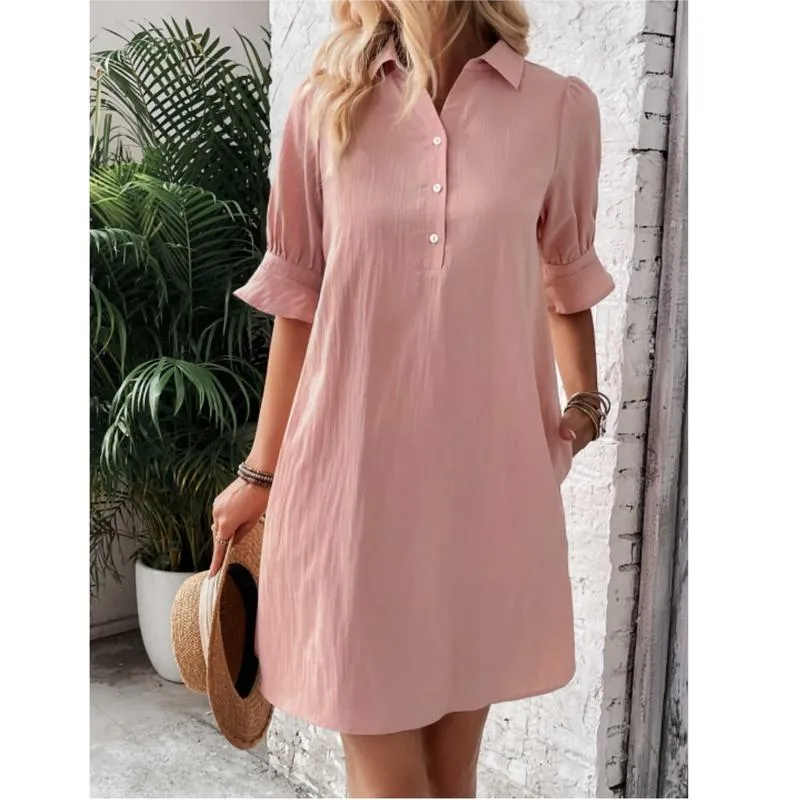 🔥🔥🔥🔥Womens Casual Shirt Dress Ruffle Sleeve Solid Color Button Down