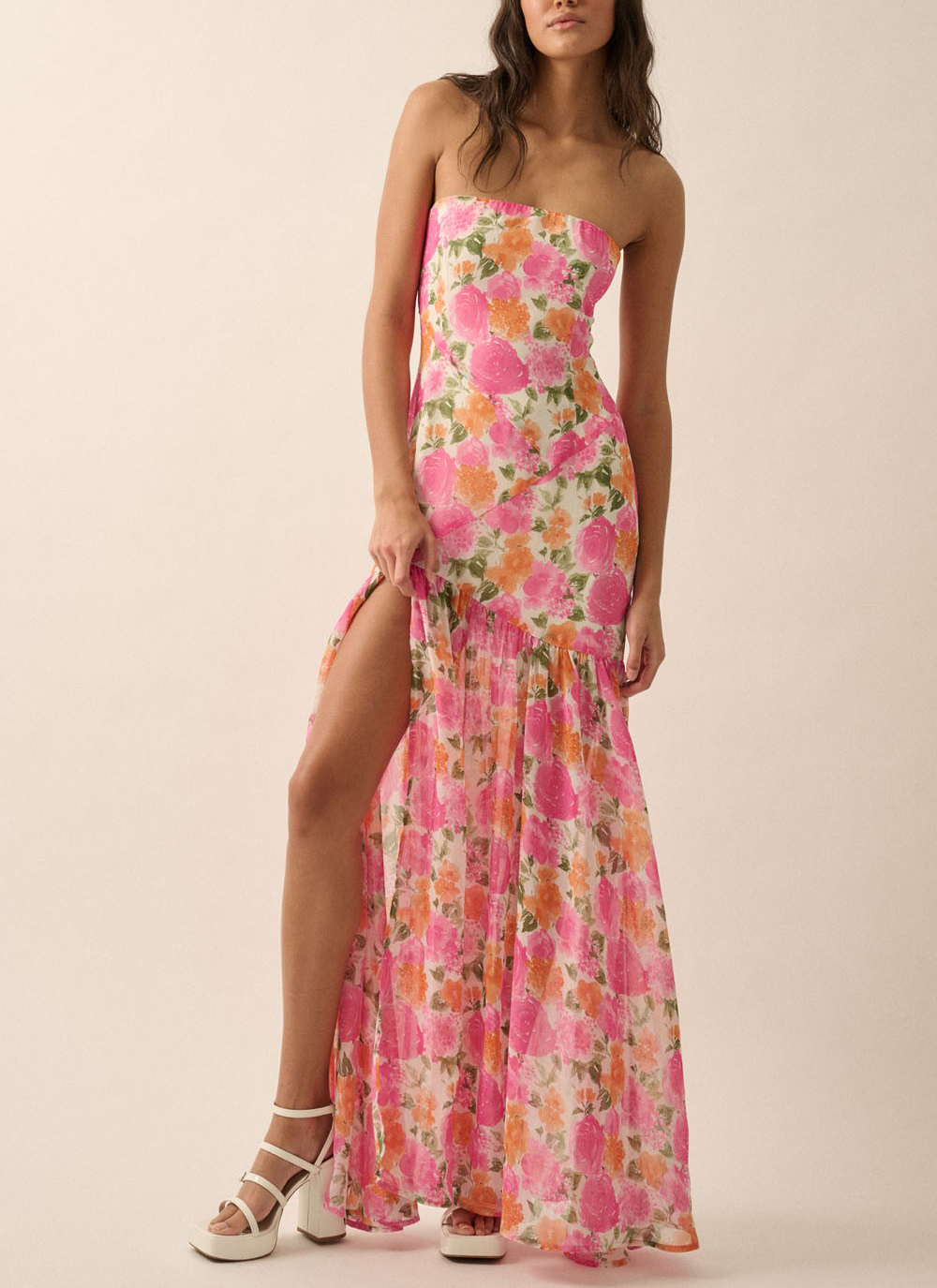 Women's tube top dress slim fit strapless backless high slit long dress