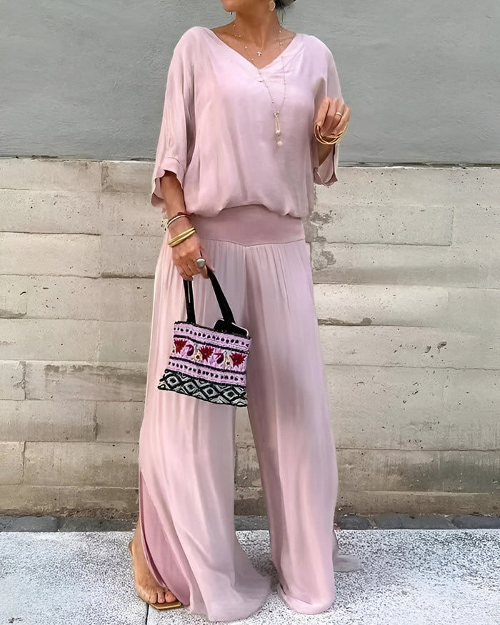 Elegant chiffon wide-leg pants two-piece suit（BUY 2 FREE SHIPPING)