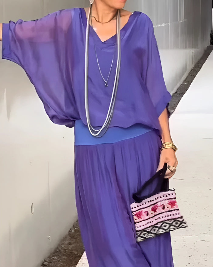 Elegant chiffon wide-leg pants two-piece suit（BUY 2 FREE SHIPPING)