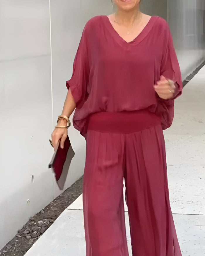 Elegant chiffon wide-leg pants two-piece suit（BUY 2 FREE SHIPPING)