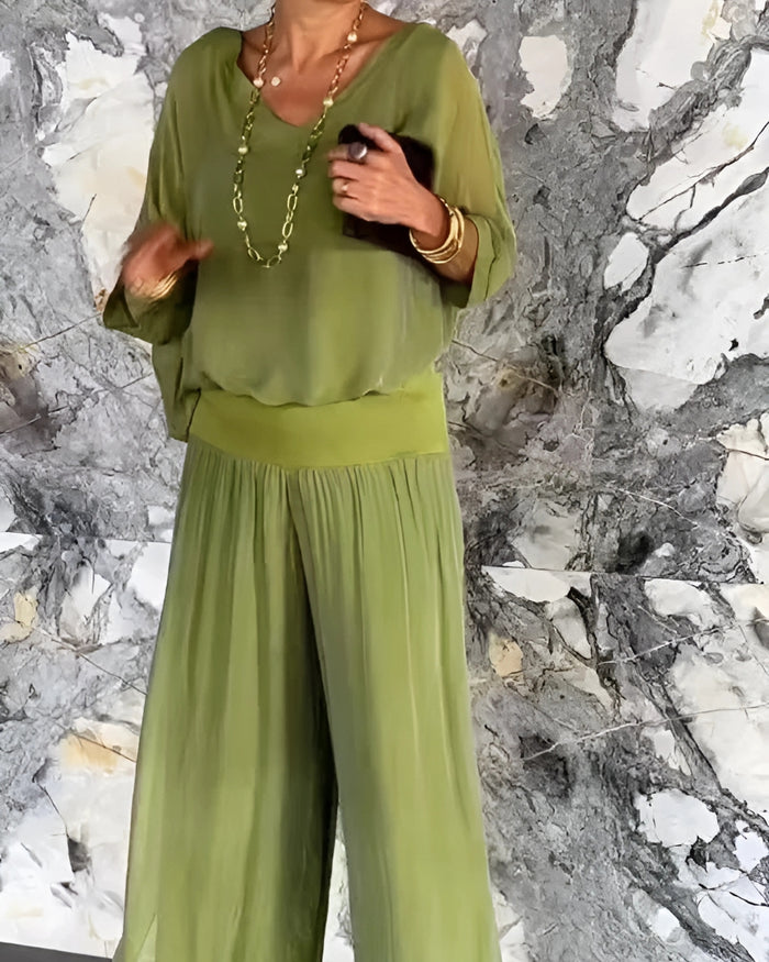 Elegant chiffon wide-leg pants two-piece suit（BUY 2 FREE SHIPPING)