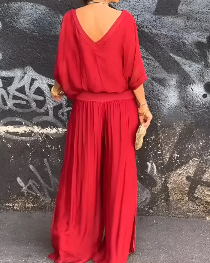 Elegant chiffon wide-leg pants two-piece suit（BUY 2 FREE SHIPPING)