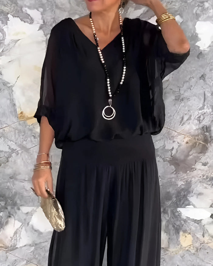 Elegant chiffon wide-leg pants two-piece suit（BUY 2 FREE SHIPPING)