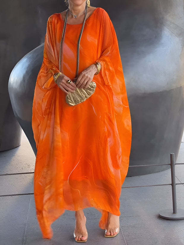 Elegant Chiffon Marble Print Dress