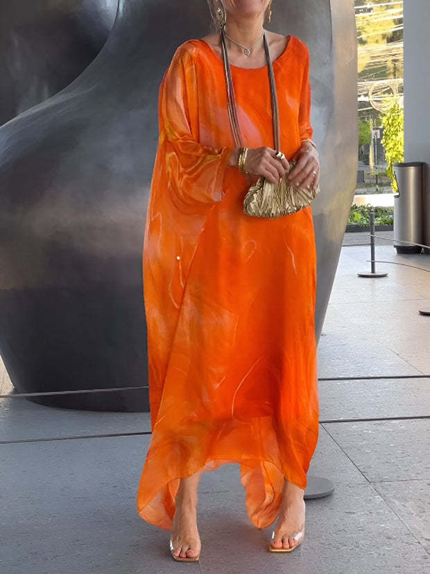 Elegant Chiffon Marble Print Dress