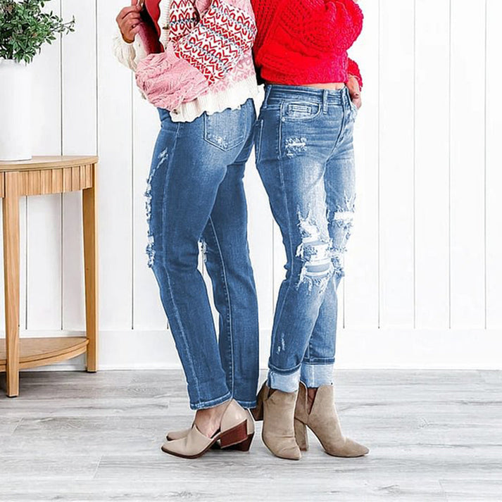 Women's Tummy Control Distressed Cuffed Boyfriend Jeans(BUY 2 FREE SHIPPING)
