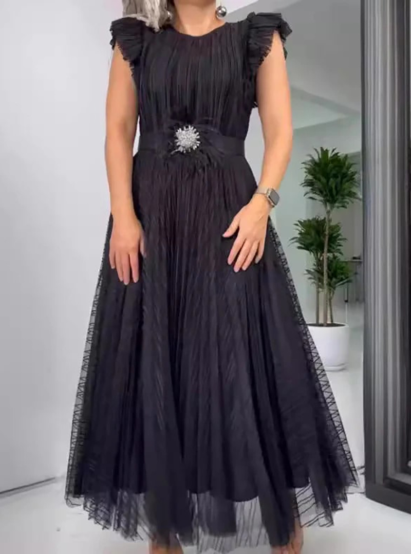 Elegant pleated belted chiffon dress（BUY 2 FREE SHIPPING)