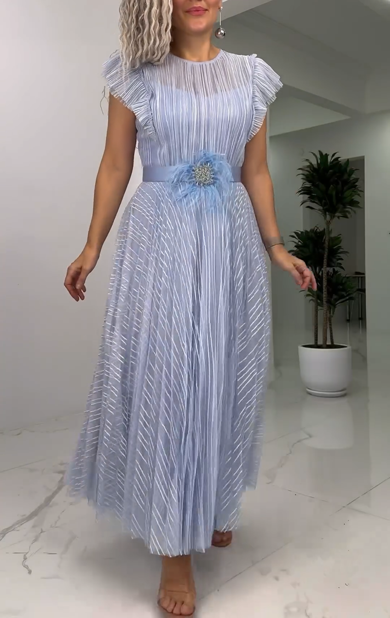 Elegant pleated belted chiffon dress（BUY 2 FREE SHIPPING)