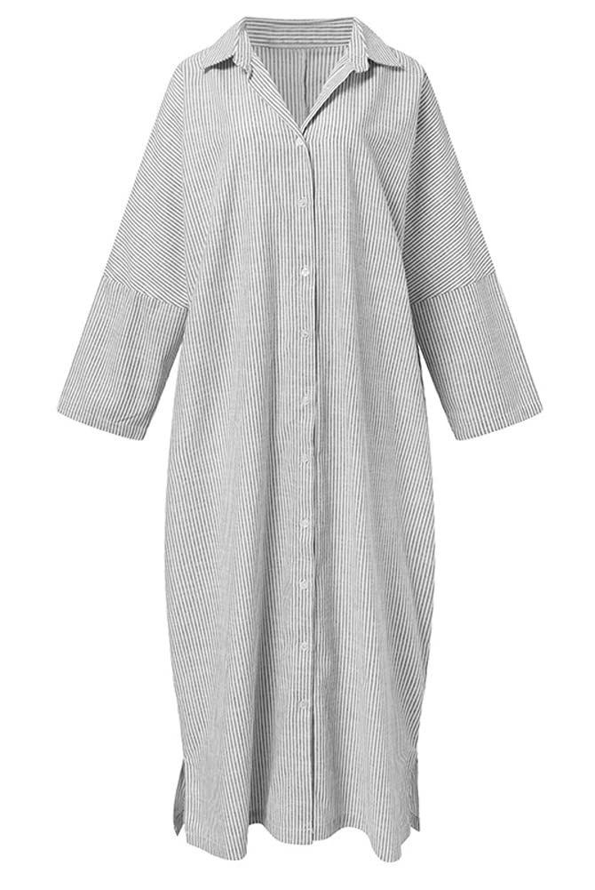 2025 New Women's Casual Long Sleeve Button Down Loose Striped Maxi Shirt Dress(buy 2 free shipping)