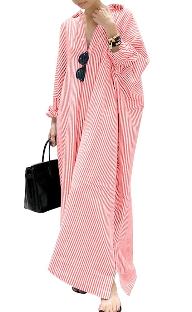 2025 New Women's Casual Long Sleeve Button Down Loose Striped Maxi Shirt Dress(buy 2 free shipping)