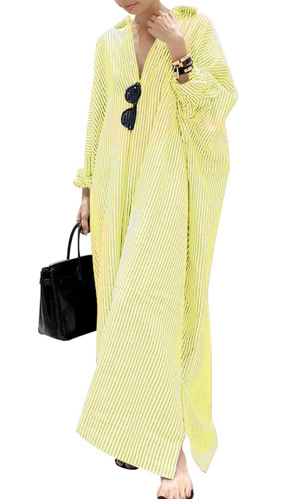 2025 New Women's Casual Long Sleeve Button Down Loose Striped Maxi Shirt Dress(buy 2 free shipping)