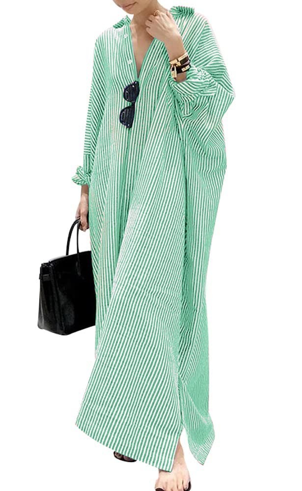 2025 New Women's Casual Long Sleeve Button Down Loose Striped Maxi Shirt Dress(buy 2 free shipping)