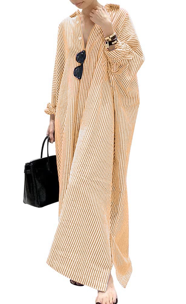 2025 New Women's Casual Long Sleeve Button Down Loose Striped Maxi Shirt Dress(buy 2 free shipping)