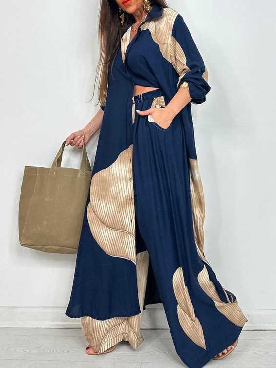 Printed Midi Top And Wide-Leg Pants Two-Piece Set（BUY 2 FREE SHIPPING)