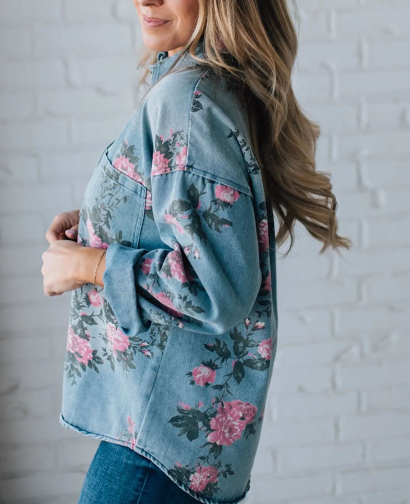 Floral print denim top